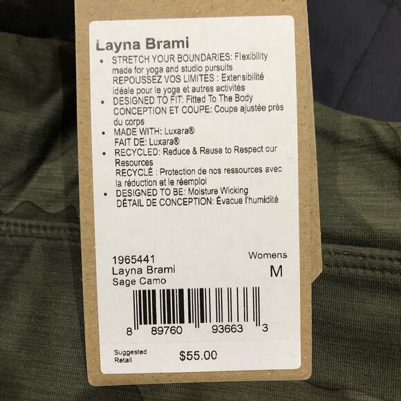 PRANA Bralette Layna Brami Bra Cami Sports Bra Size Medium Sage Camo NWT - Picture 3 of 4